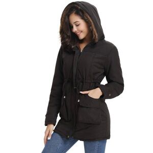 IClosam Sherpa Lined Faux Fur Hooded Jacket Women’s Medium Black Brown